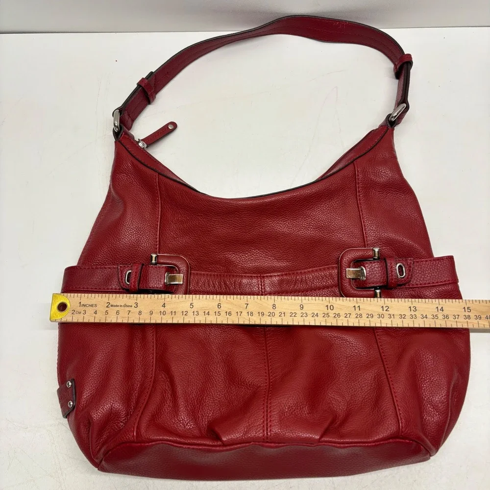 Tignanello Hobo Shoulder Bag Pebbled Leather Red Silver Hardware Buckle Y2K